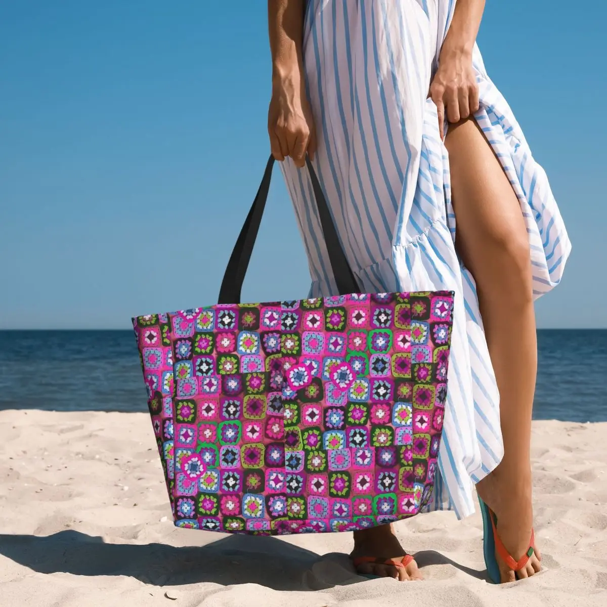 

Crochet Blanket Granny Square Vintage Beach Tote Bag Sport Gym Yoga Duffle Large Tote Bag Women Travel Bag Fitness bag