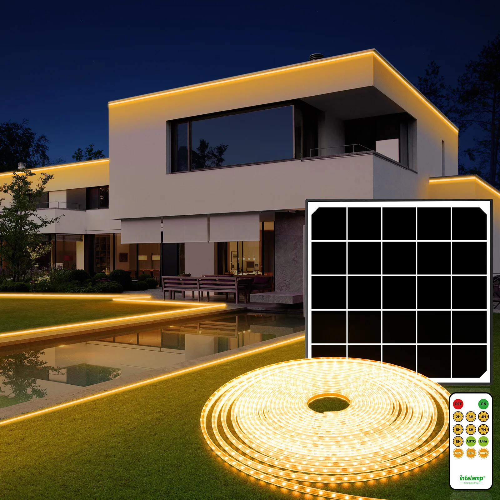 intelamp 10 Meters 800 LEDs Long Battery Life 6000mah Outdoor Solar Strip Light Waterproof High Brightness For Home Garden Yard