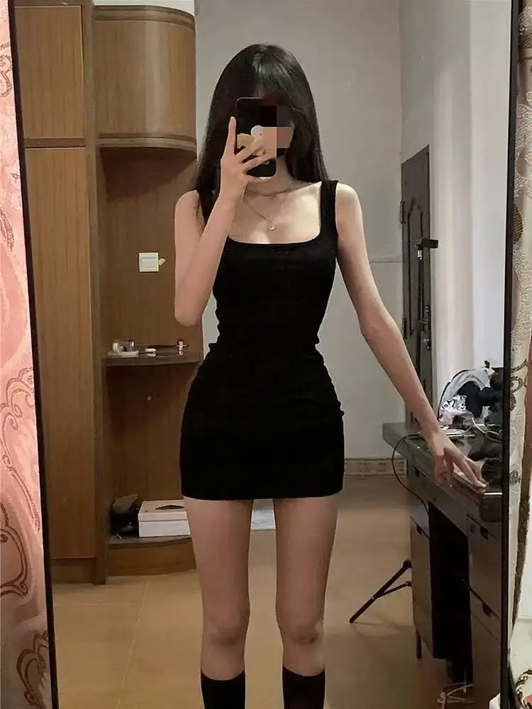 Pure Cotton ort Skirt Women's Sexy Girl Strapl Dr Bla  Skirt Tight Fitting Sexy Pure Desire Sle Summer Dr