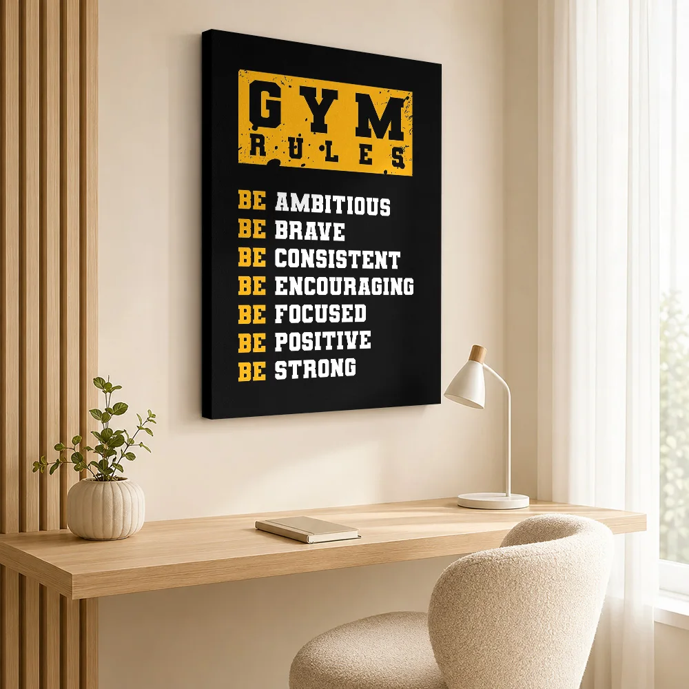 Gym Rules Motivational Framed Canvas Poster Custom Motivational Typography Wall Paintings Decoration for Bedroom Ready to Hang