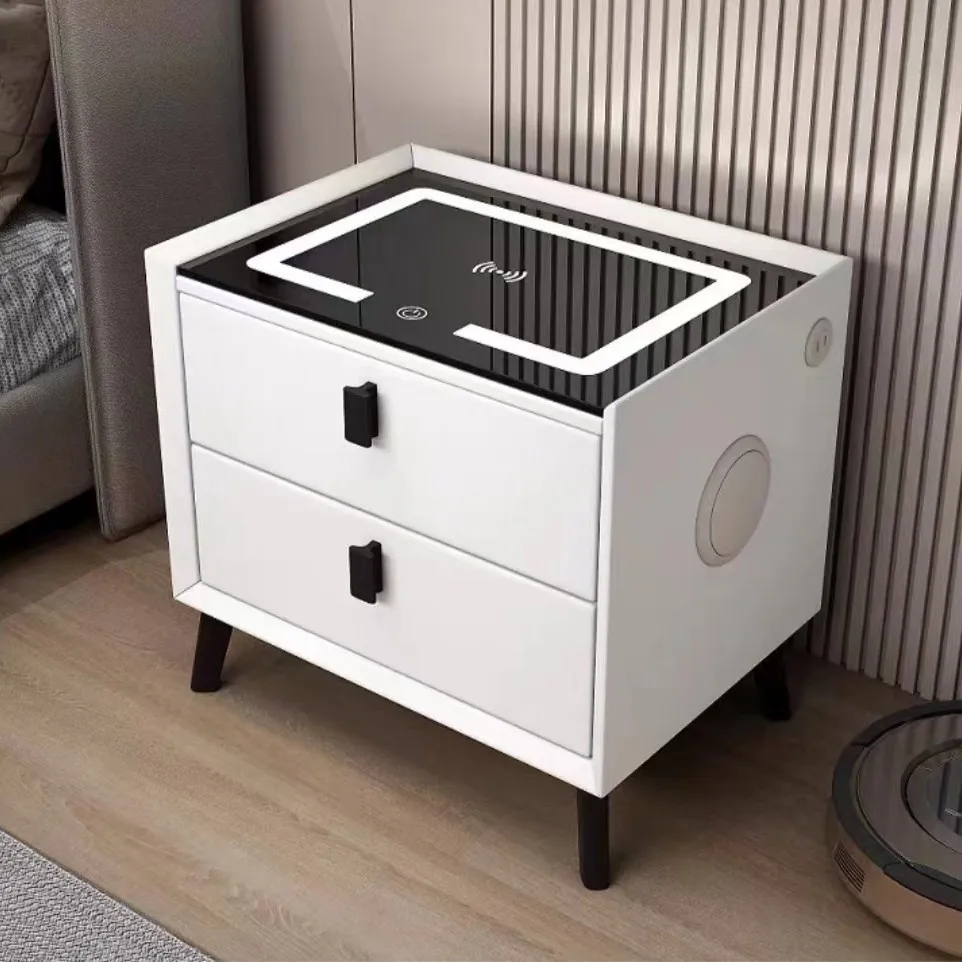 منضدة ذكية جديدة وحديثة وبسيطة من الخشب الصلب وشحن لاسلكي وطاولة بجانب السرير الذكية #5