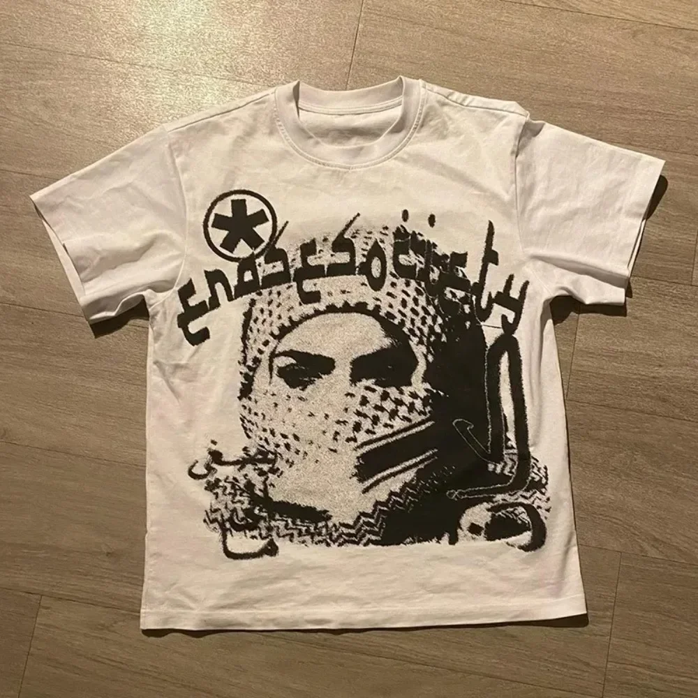 2025 new model Y2K Cotton T-shirt Grunge Goth Harajuku Graphic Print O-Neck Tee Hip Hop Streetwear Loose Short Sve T-shirt Punk