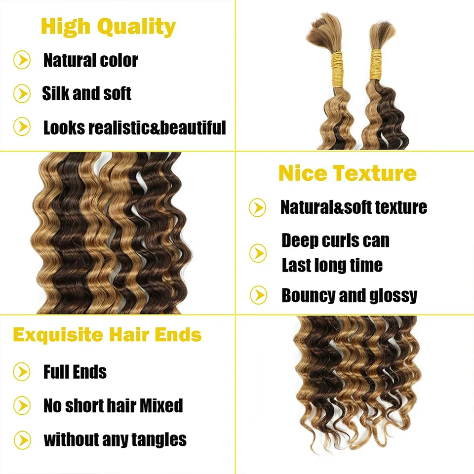 26 28 Inches Deep Wave Highlight Ombre Bundles Human Hair For Braiding No Weft 100% Virgin Hair Curly Extensions For Boho Braids