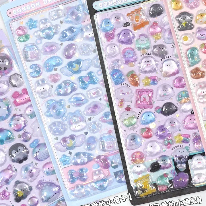 1 pc 3D Relief Stickers Scrapbooking Creative Candy Ghost Rabbit Drop Diy Diary Stationery Sticker Decor Cute Aesthetic Stickers