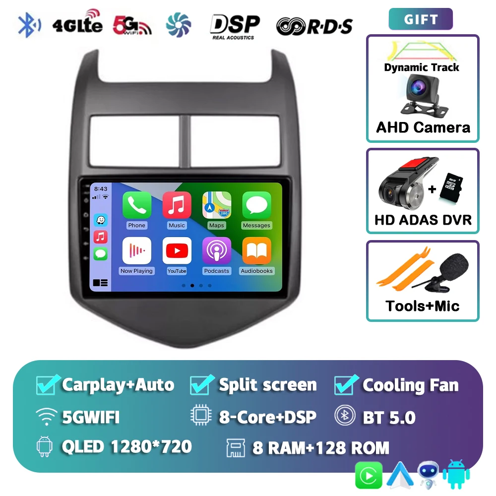 Android 15 CarPlay Auto Radio Multimedia Speler Voor Chevrolet Aveo 2 Sonic T300 2011-2015 Navigatie GPS 2din Stereo Audio