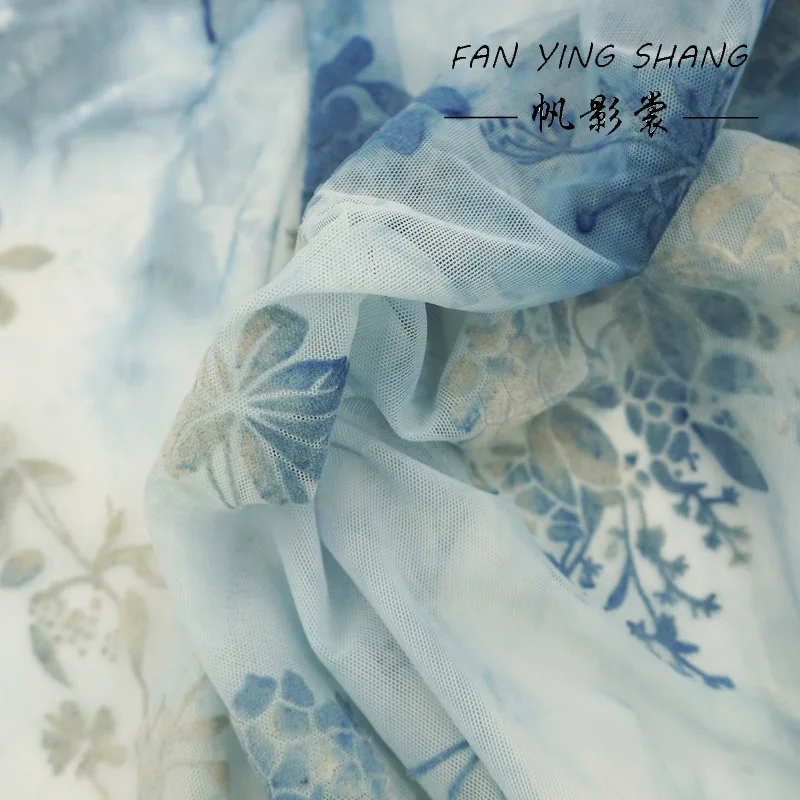 2025 الأزرق التعادل صبغ شبكة مرنة يتدفقون النسيج ل شيونغسام Telas Para Costura Tissus Couture ткан القماش Tecido لتقوم بها بنفسك