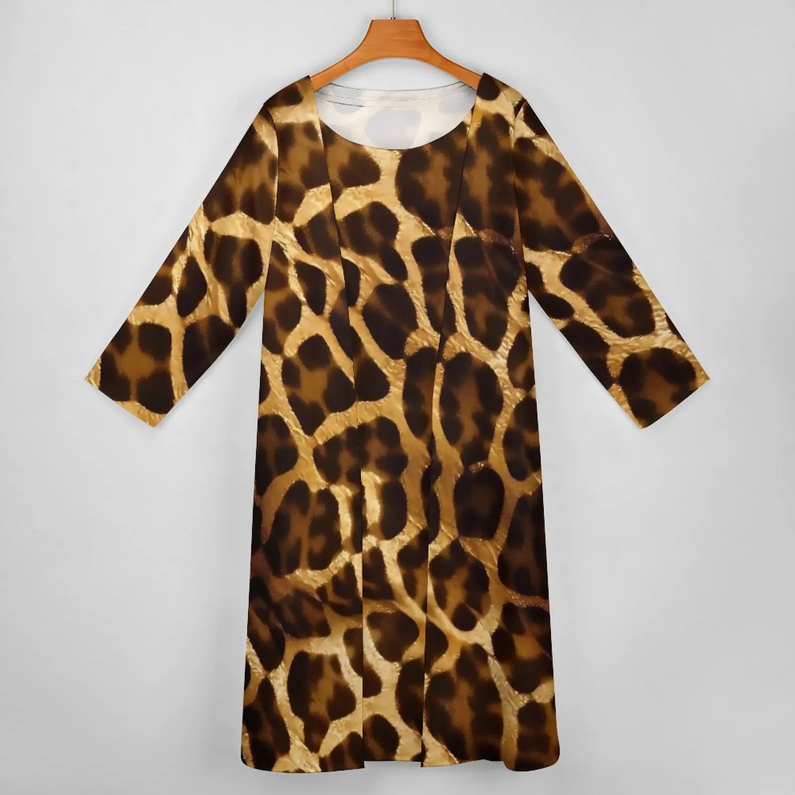 Gold Giraffe Print Artwork Dress Long Sleeve  Street Wear Bohemia Long Dresses Ladies Kawaii Maxi Dress Birthday Present