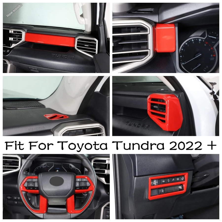 

Head Light Fog Lamp Switch Panel Dashboard Air Conditioner Outlet AC Vent Cover Trim Red For Toyota Tundra 2022 2023 Interior