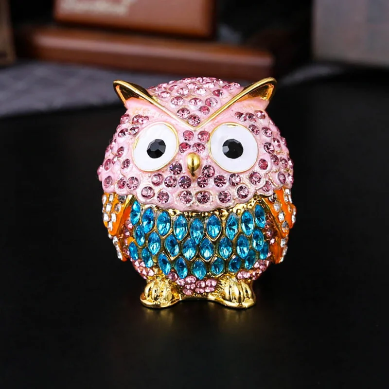 

Full-diamond metal owl jewelry box for storing earrings and rings, cute, adorable, exquisite, compact decorative storage box