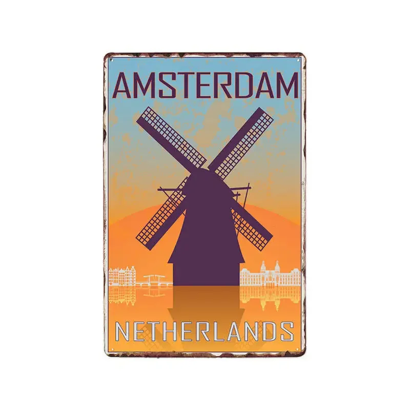 Netherlands Amsterdam Metal Tin Signs Vintage Plaque Wall Poster Beer Bar Coffee Cafe Decoration Home Decor 20x30 cm