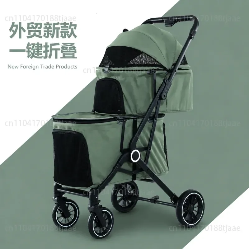 Double-layer pet cart One-click folding dog cart Cat cart Push pet trailer Pet