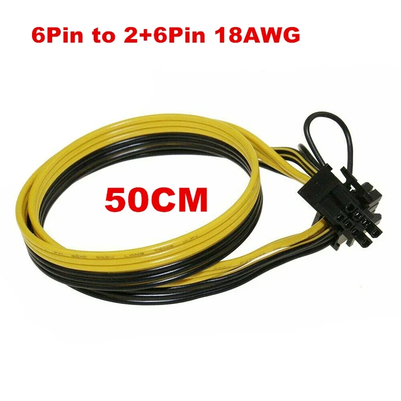 1pcs 50CM 18AWG GPU PCIE PCI-Express 6Pin Male to 8Pin (6+2) Male Graphics Video Card Power Cable for BTC Ethereum Miners Mining