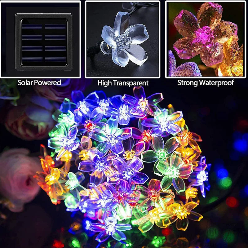 

Christmas Party Decoration 8 Modes LED Solar Outdoor Garden Lights Fairy Lights Cherry Blossoms String Light Wedding Decoration