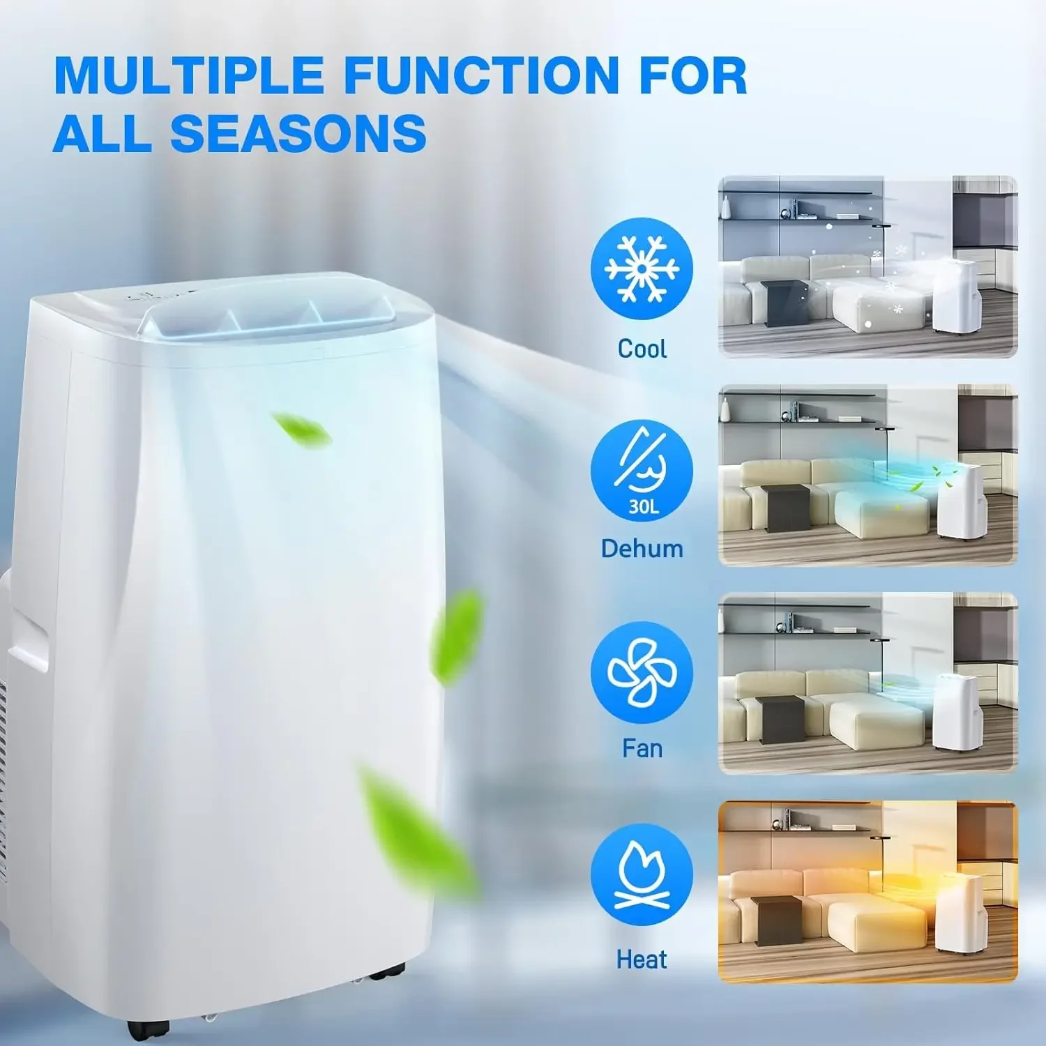 مكيف هواء محمول ممتاز 14000 وحدة حرارية بريطانية، مكيف هواء 4 في 1 محمول للغرفة حتى 700 قدم مربع. مع جهاز التحكم عن بعد، أرجوحة تلقائية