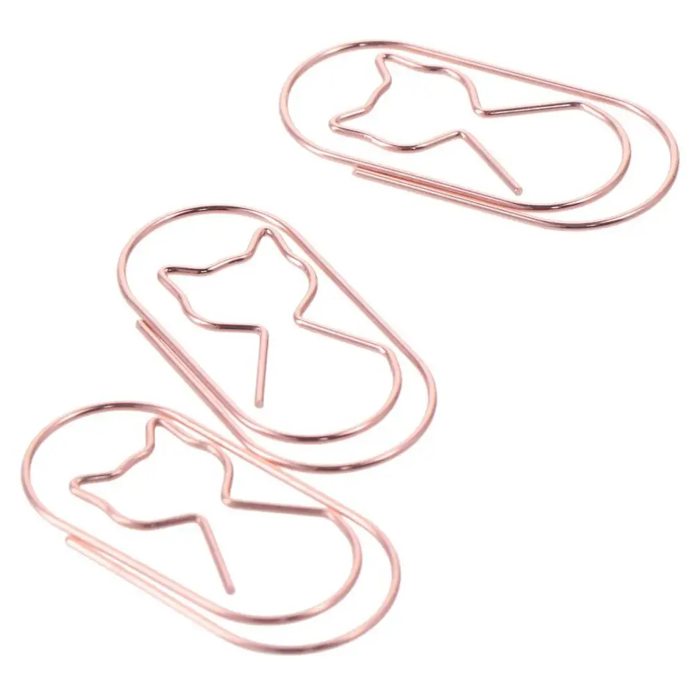 مشابك ورقية من الذهب الوردي ، معدن متين ، رابط كبير ، علامة مرجعية على شكل قطة ، 20 صولًا