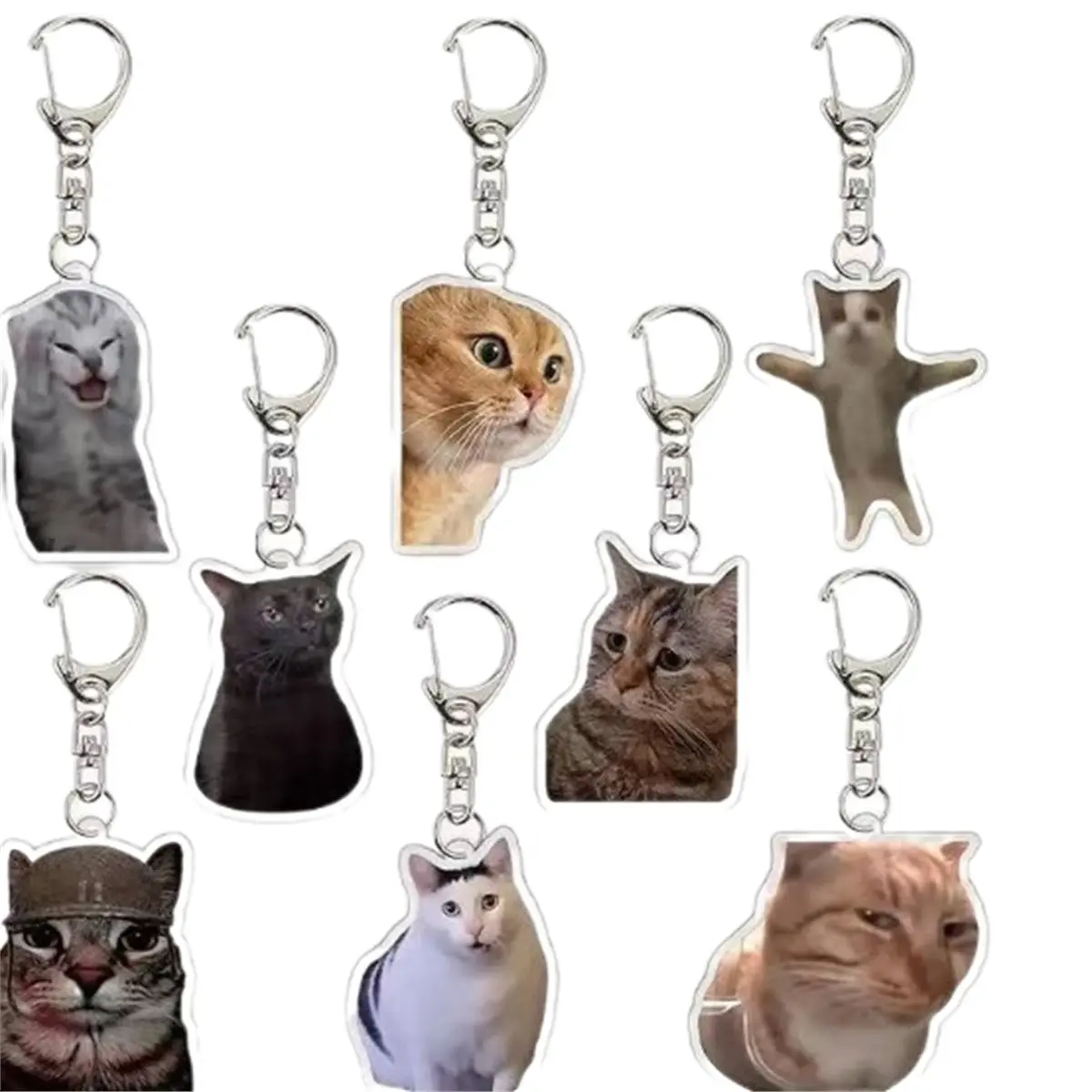 【STABLE QUALITY】8pcs Cat Meme Keychain,Funny Meme Image,Cat Head Backpack Charm,for Nurses,Doctors,Students and Office Workers