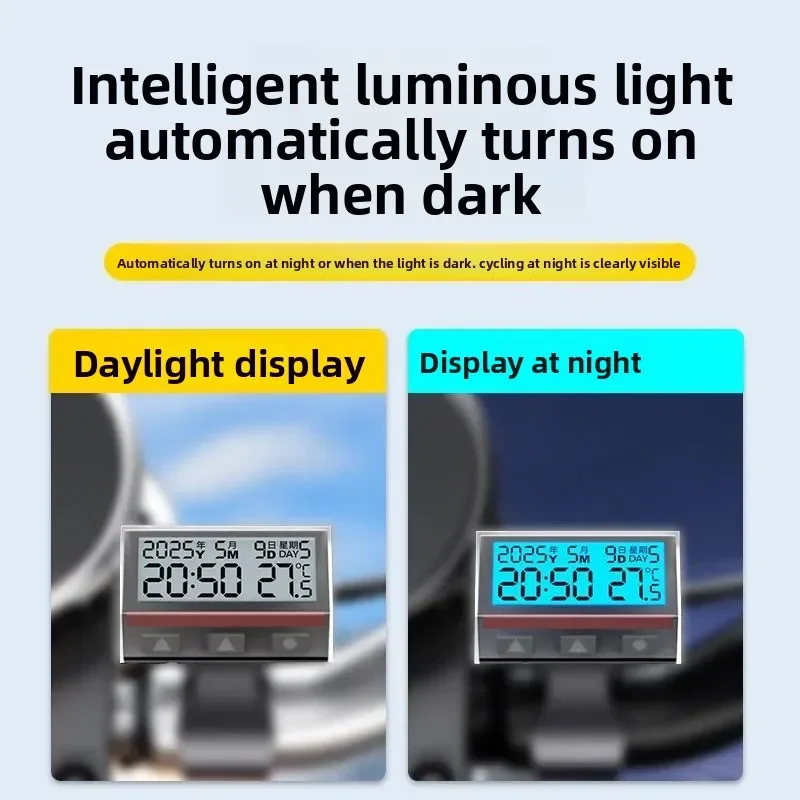 Solar Motorcycle Digital Clock with Date Week Temperature LCD Backlit Display Waterproof Thermometer with Motorcycle Stand image 6