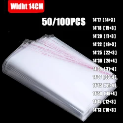 Width 14cm 50/100pcs Storage Bags Clear Self Adhesive Seal Plastic Packaging Resealable Cellophane Opp Poly Bags Gift Bags