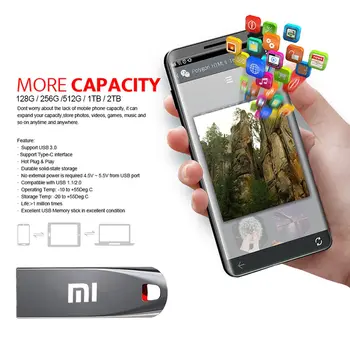 Xiaomi USB 3.0 Flash Drive 128GB 256GB Kovový PenDrive 1TB 512GB Přenosný SSD Memory Stick 2TB Přenos souborů Voděodolný Pen Drive 6 nejlepší prodej 512GB USB flash disk - №4