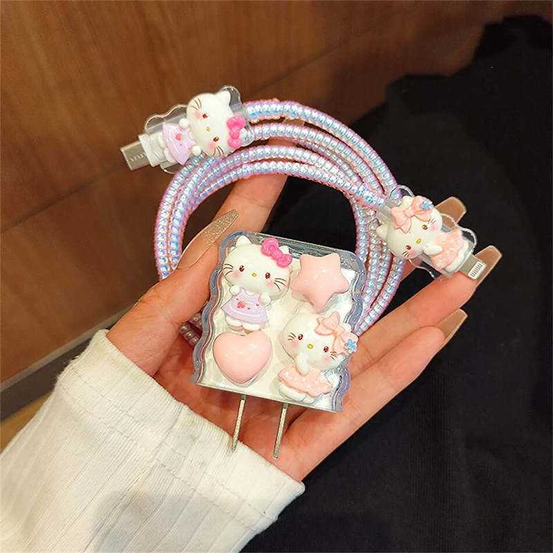 Kawaii Sanrio HelloKitty Charger Box Cartoon 20W Anime Anti Fall Charger Data Cable Anti Breakage Set for IPhone Pro 11 12 Max