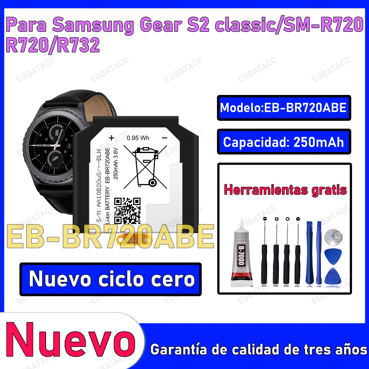 

100% New Zero Cycle EB-BR720ABE Battery For Samsung Gear S2 classic/sm-r720/sm-r732 Smart Watch Bateria +Free Tools