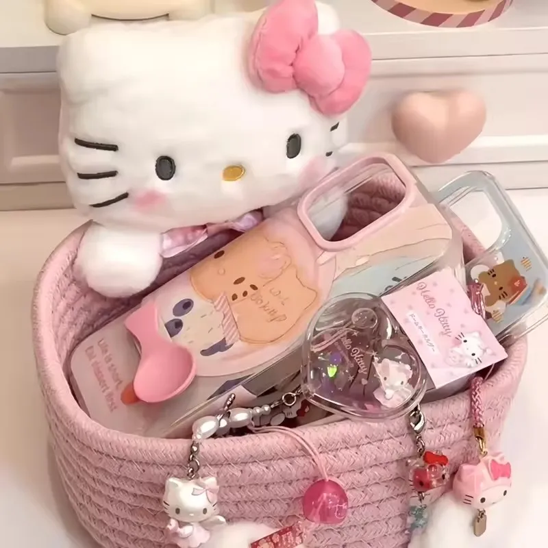 

Japanese Kawaii Hello Kitty Storage Basket Cute Harajuku Charm Cosmetics Toys Storage Box Bedroom Decoration Birthday Gift Pink