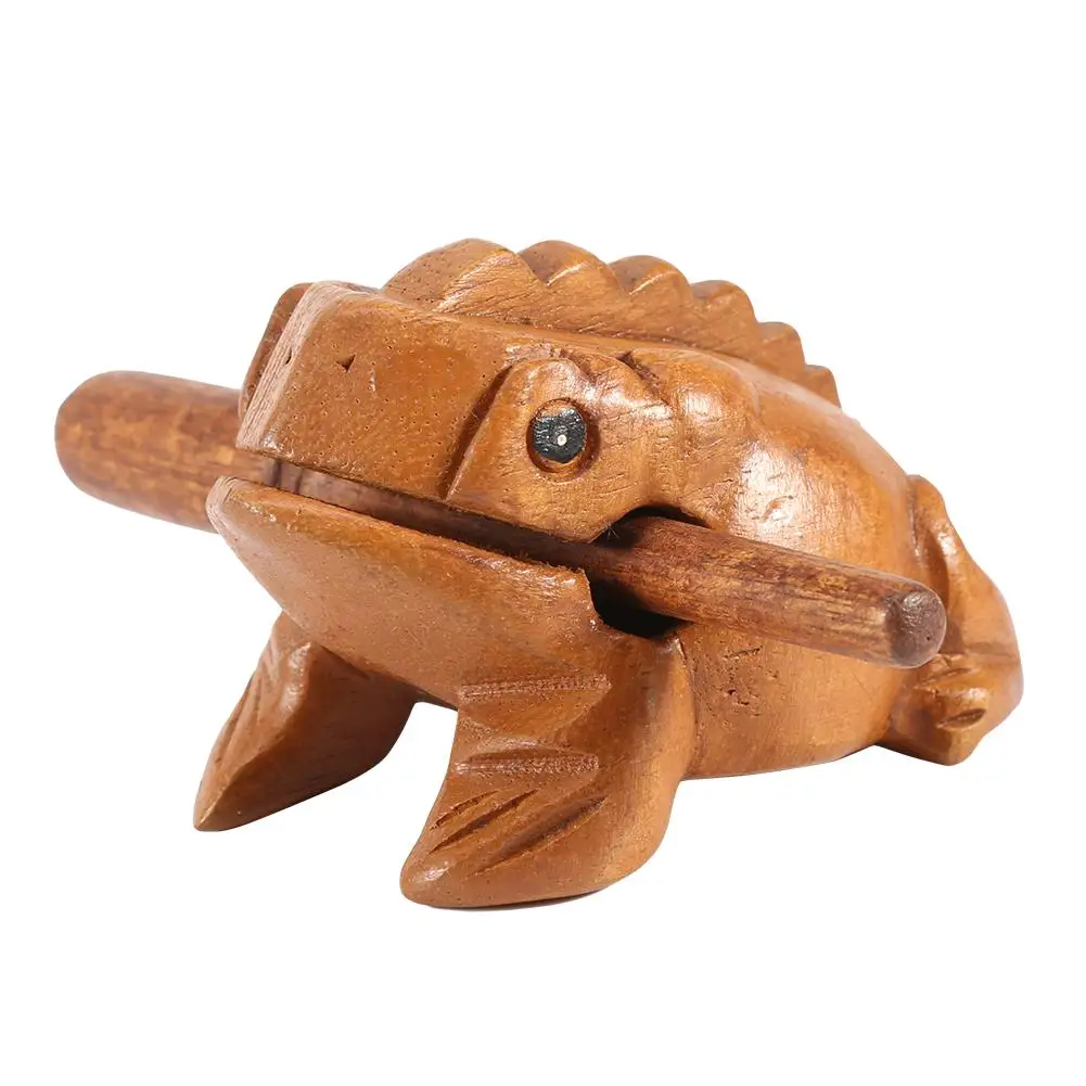 Thai Feng Shui Lucky Frogs Wooden Craft Ornament - Home Office Decor Figurines - Croaking Musical Instrument Art