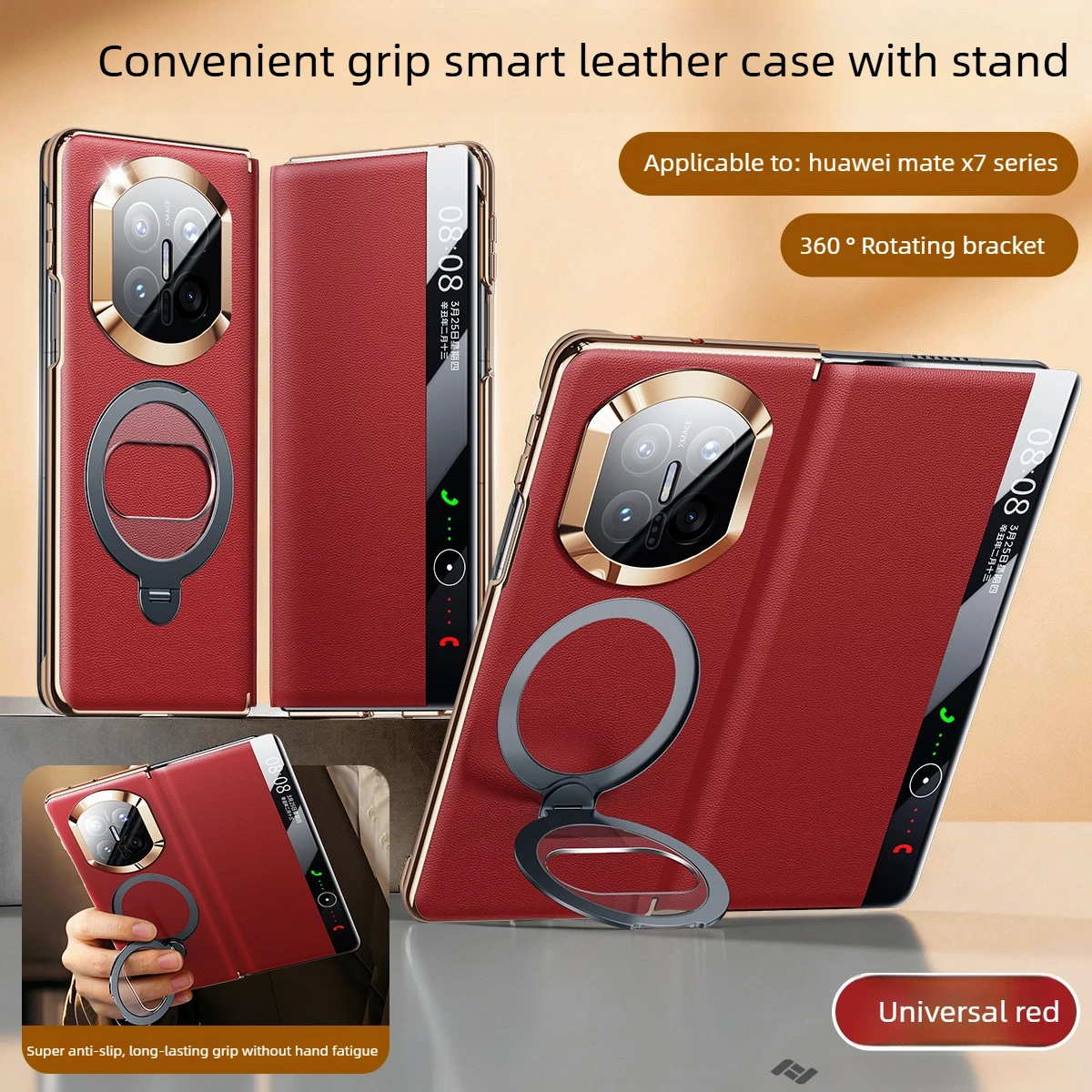 

Luxury Genuine Leather Magnetic Phone Case for Huawei Mate X7 Flip Cover Rotating Stand Lens Full Protection for Mate X7 Case