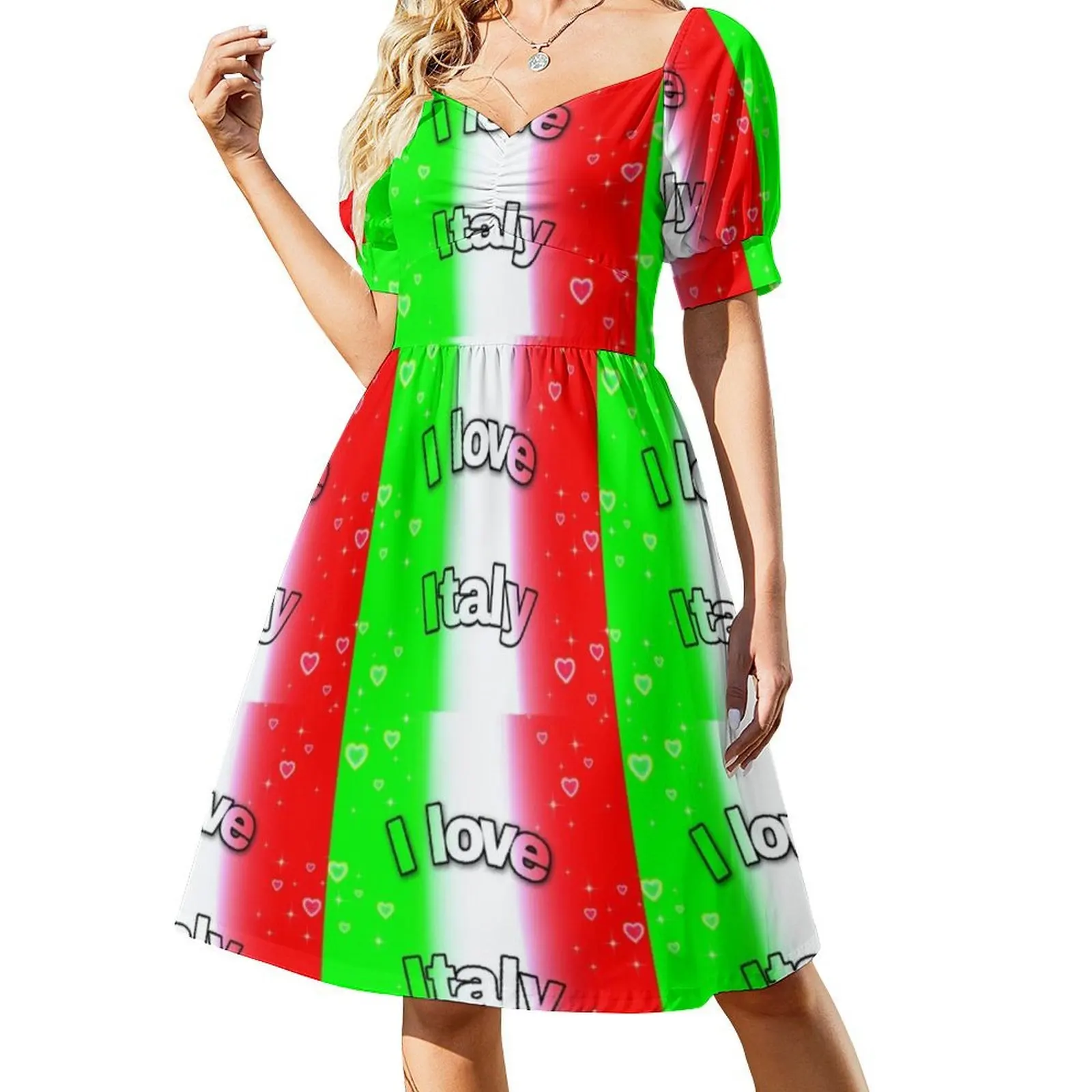 أنا أحب إيطاليا فستان بوهيمي عتيق بأكمام منتفخة أو خيارات بلا أكمام للنساء فستان إيطاليا الحب ثقافة البلد الأطعمة الإيطالية #2