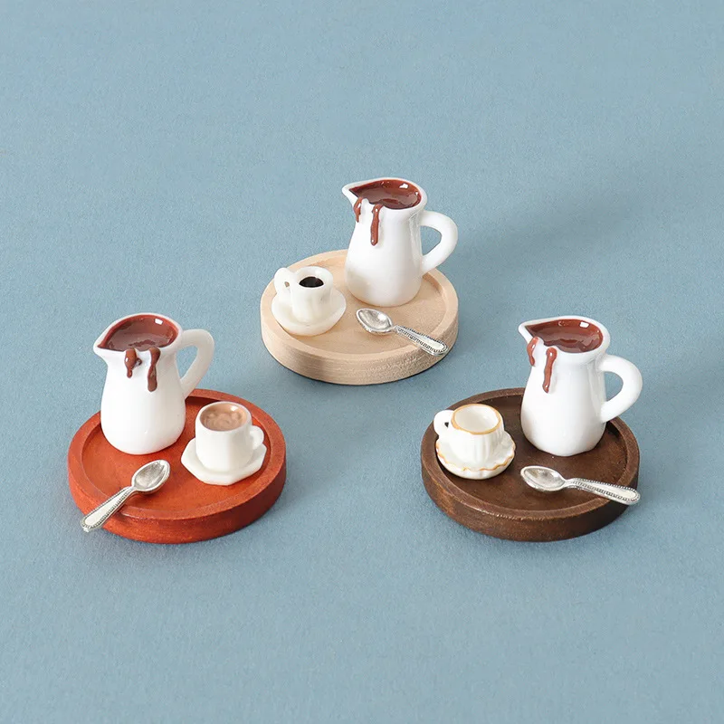 Dollhouse Miniature Simulation Coffee Cup Tray Saucer Spoon Model DIY Handmade Mini Scene Decor Accessories Props Decoration