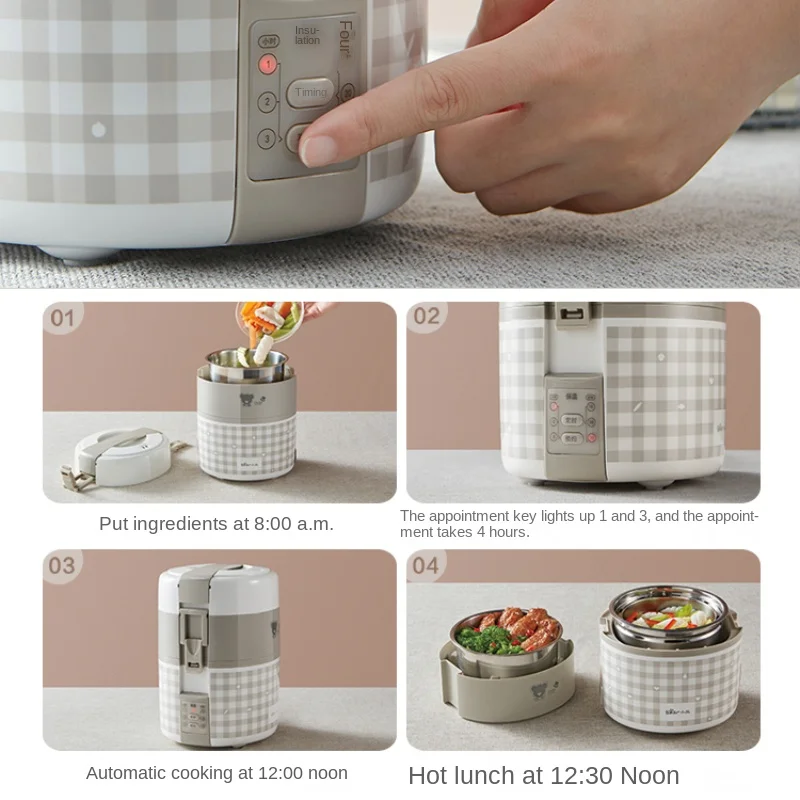 Hộp Cơm Thép Không Gỉ Bên Trong Xe Tăng 3 Tầng Văn Phòng Công Nhân Làm Nóng Cách Nhiệt Nồi Cơm Điện Mini