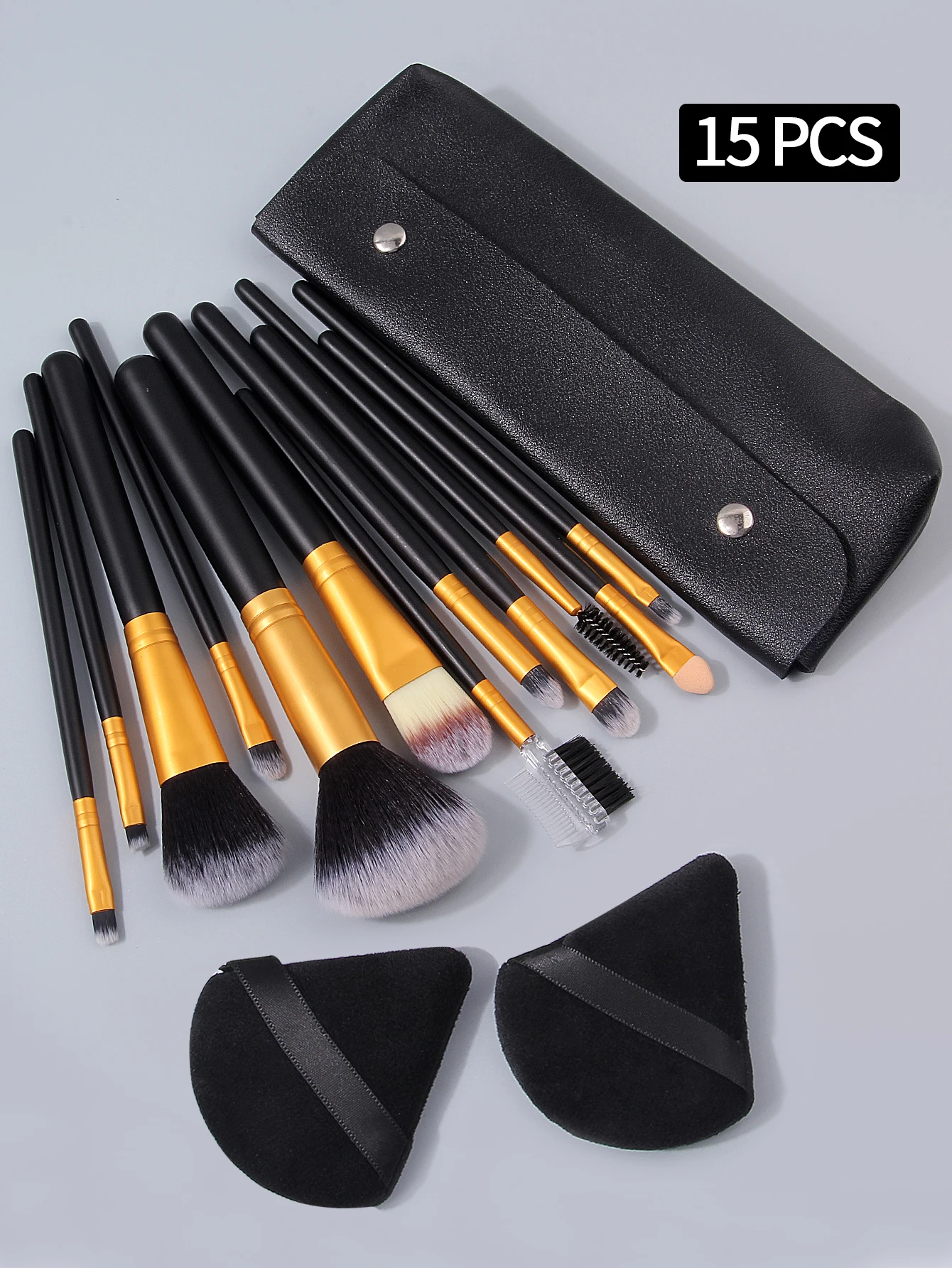 Ensemble de pinceaux de maquillage noirs, 12 pièces, avec sac de rangement, 2 pièces, éponge bouffante, outil de maquillage Portable de voyage, 1/12/15 pièces