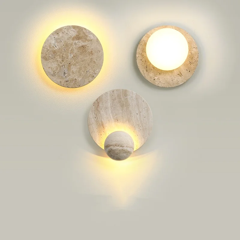 IWHD Nordic Modern LED Wall Lights Living Dining Room Bar Yellow Travertine Interior Home Decor Creatvie Bedside Lamp Lamparas