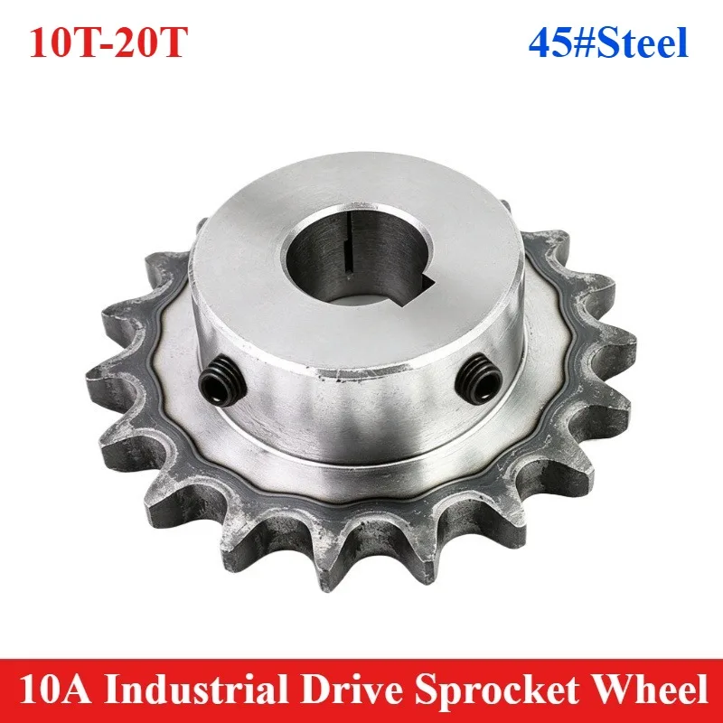 1pc 10A industrial drive sprocket wheel chain drive sprocket 45# Steel 10 11 12 13 14 15 16 17 18 19 20 Tooth Bore 12-40mm