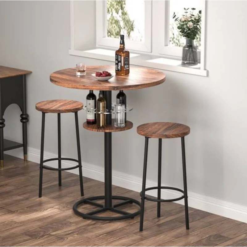 custom.Restaurant Wooden Bar Table and Chairs Set Outdoor Coffee Shop Bar Table Set with 2 Stools