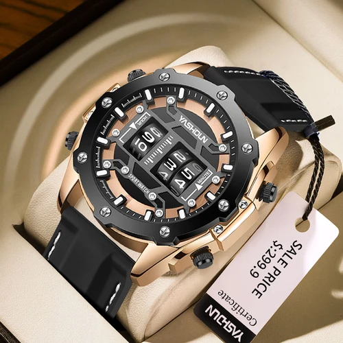 Reloj creativo YASHIDUN, reloj de cuarzo Digital para hombre, reloj de pulsera resistente al agua de lujo, correa de silicona para hombre, reloj de pulsera versátil militar