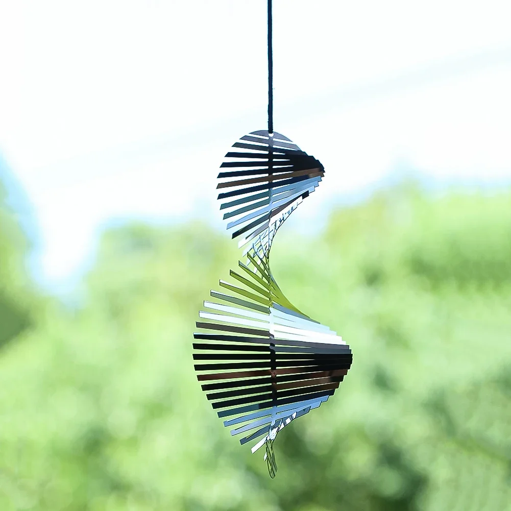 

3D Fishbone Wind Spinner Hanging Decor-Flip Spiral Reflective Wind Chimes for Outdoor Garden-Bird Deterrent Whirligig Decoration