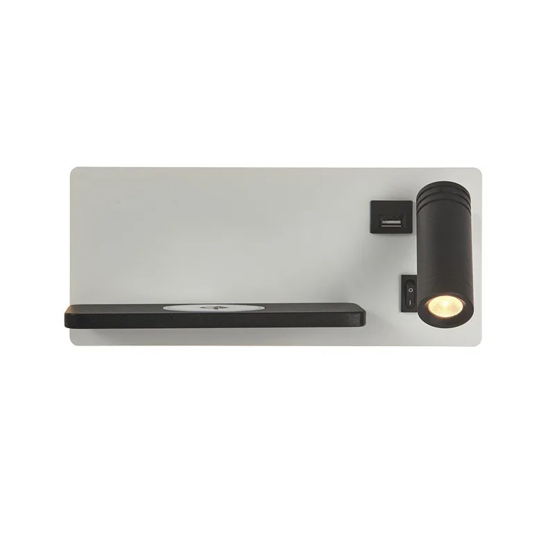 LED Bedside Wall Sconce with USB & Wireless Charger, Rotatable Reading Light & Ambient Back Light