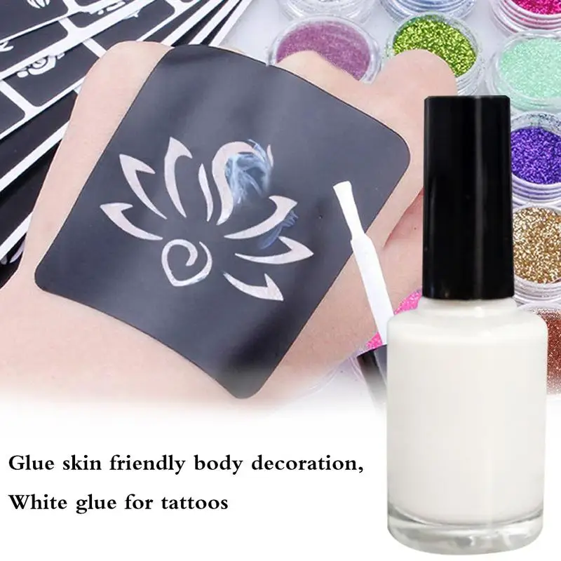 15Ml Witte Eenmalige Kleurrijke Tattoo Lijm Waterdichte Witte Tattoo Inkten Leveren Plastic Body Art Paint Glitter Gel Make-Up Tools