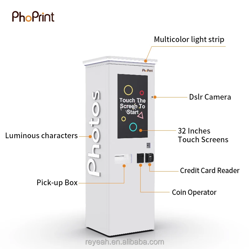 Phoprint بيع المصنع مباشرة مركز التسوق صور كشك Led إطار الدفع كابينة تصوير مع قارئ البطاقات