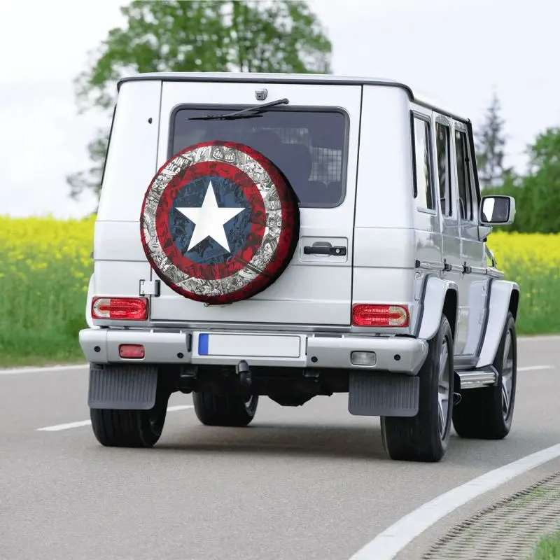 Captain Shield Comic Spare Tire Cover for Mitsubishi Pajero Jeep RV SUV Camper Film Car Wheel Covers 14\