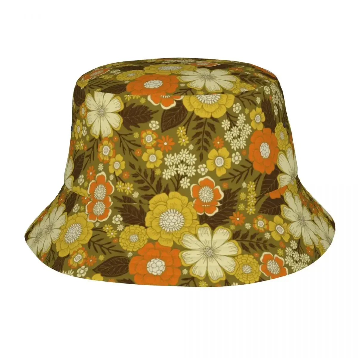 Custom Abstract 1970s Hippie Sunflowers Daisies Pattern Bucket Hat for Women Men Printed Summer Beach Sun Fisherman Cap