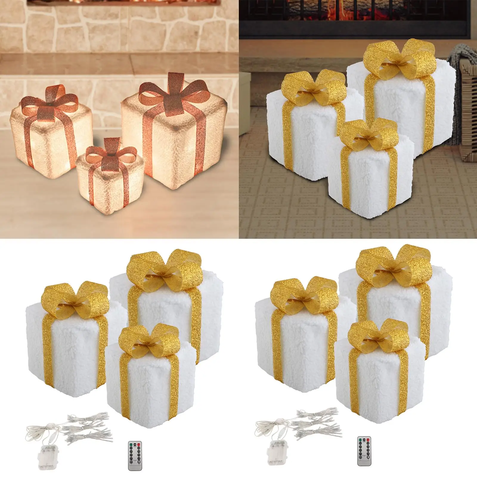 3Pcs Christmas Lighted Gift Boxes Decorations Light up Present Boxes with Bowknot for Outside Patio Shop Yard Christmas Tree