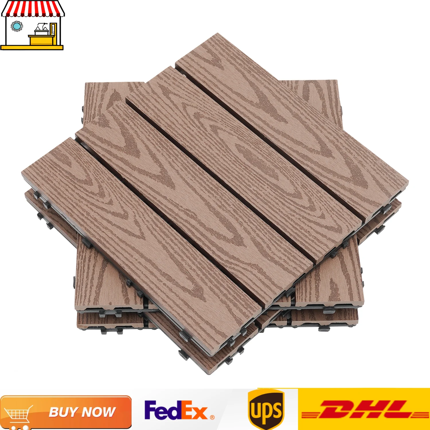 WPC Composite Garten-Bodenbretter-Set |   22 Stück 12 x 12 Zoll ineinandergreifende Deckfliesen mit Holzmaserung