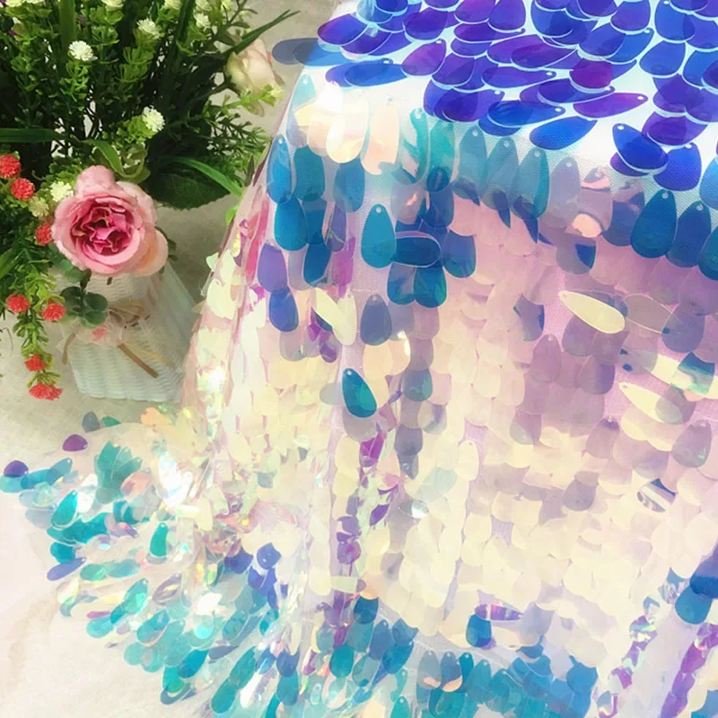 

Mermaid Iridescent Water Drop Sequin Party Tablecloth Fabric Party Backdrops For Bridal Shower Unicorn Christmas Party Decor