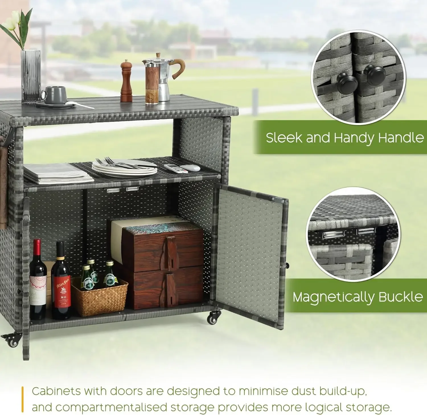 Wicker Outdoor Bar Cart - Gradient Terrassen konsole Aufbewahrung tisch Buffets chrank Servier küchen wagen mit Rädern für Hinterhof