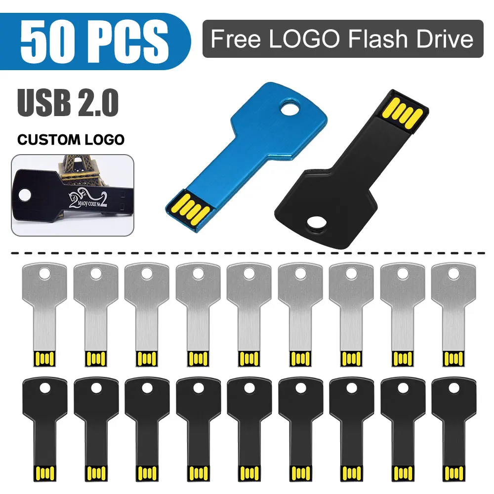 50pcs/lot High-capacity 128GB Metal Key USB 2.0 Flash Drive 64GB Pen drive Stick Real Capacity 32GB 16GB High Speed U Disk 8GB