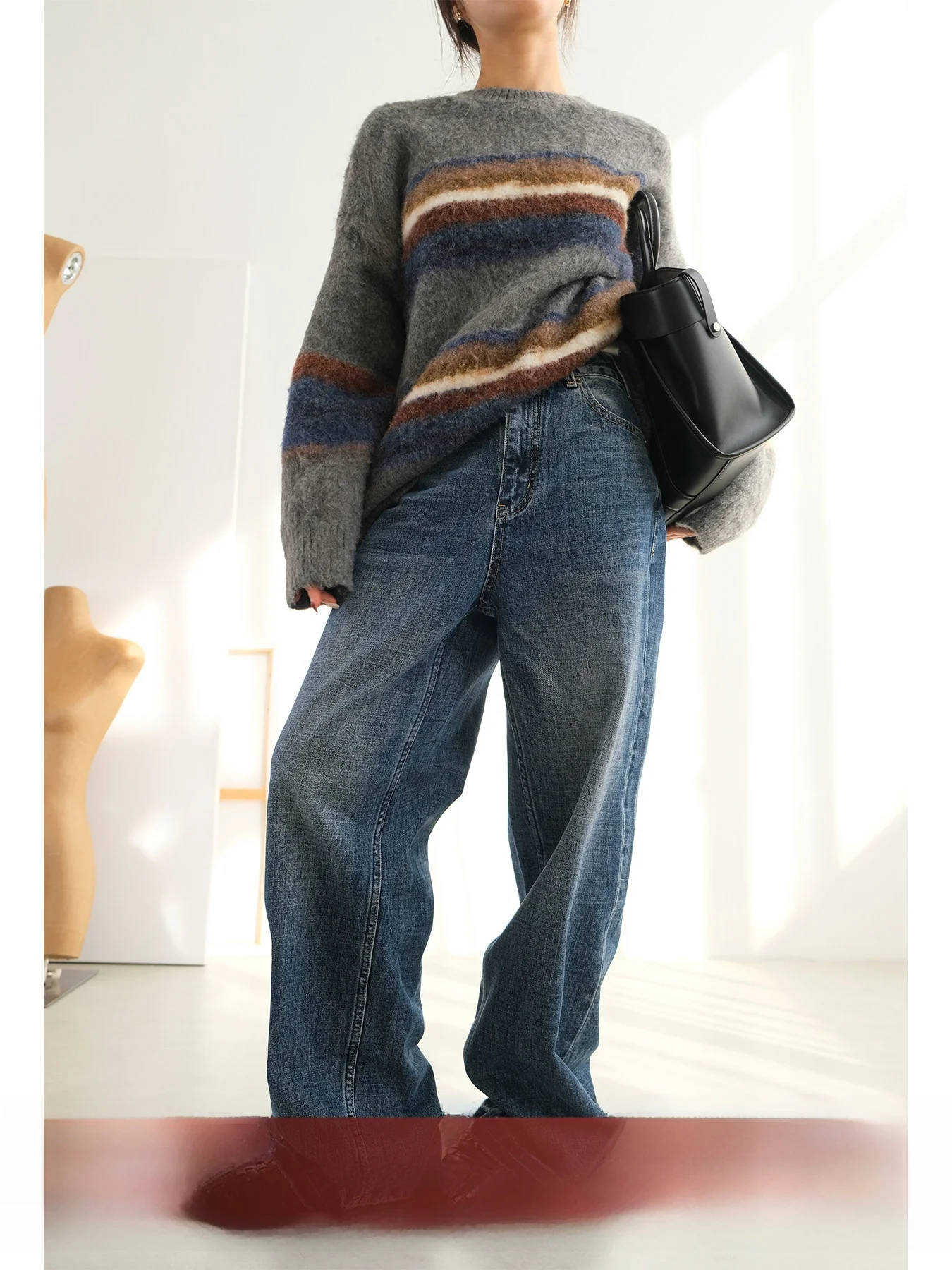 

Джинсы женские ретро с высокой талией, прямые, с эффектом потертости и рваными манжетами, облегающие, универсальные, свободного кроя