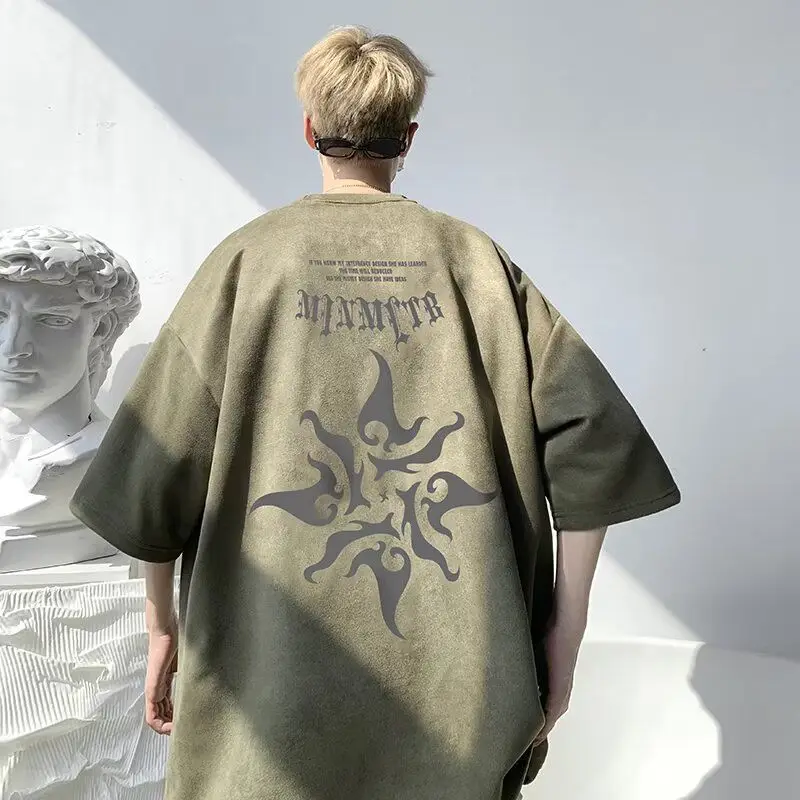 男性と女性のためのパーソナライズされたプリントTシャツ,ラウンドネック,半袖,ルーズ,ヴィンテージ,カジュアル,アメリカン,ヒップホップ,トレンディ,ハイストリート