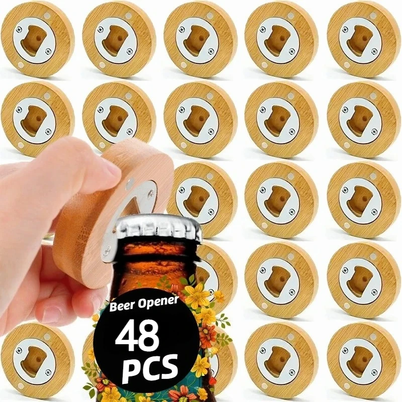 48pcs Individual Packing DIY Blank Bamboo Bottle Opener for Home Bar Party Unique Gift for Beer Enthusiasts Wedding Favors